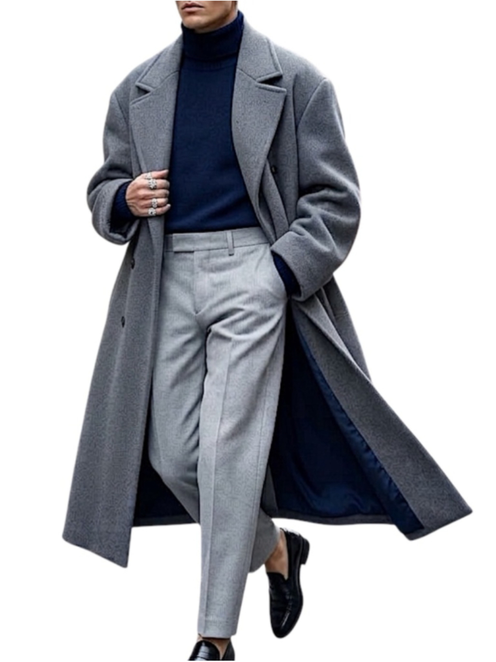 VTG 80s 90s cashmere blend grey boxy single breasted quiet luxury overcoat 40 S